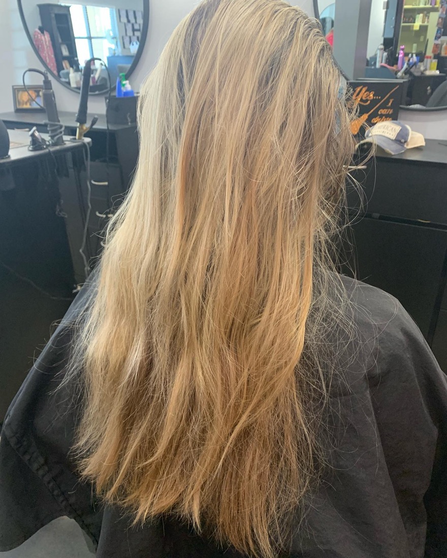 Long golden blonde hair after color