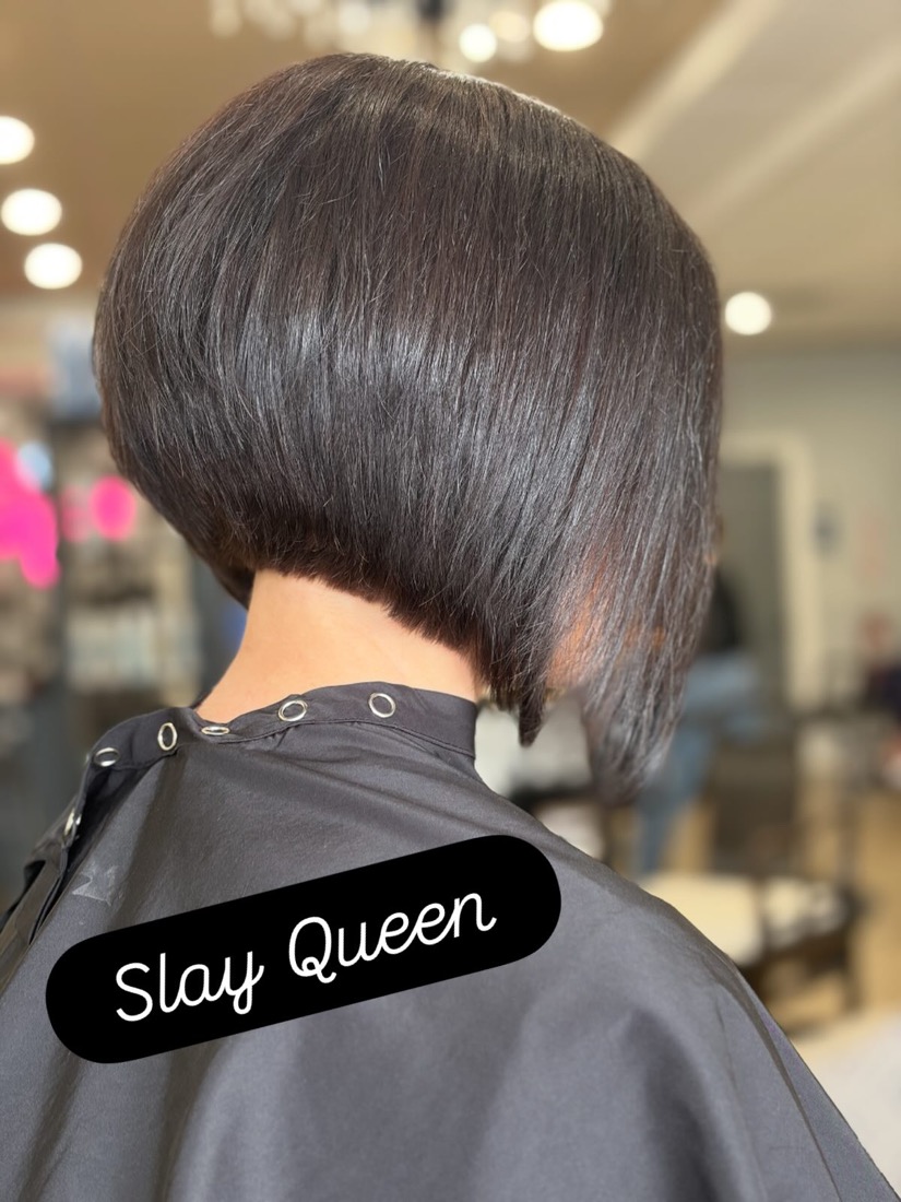 Sharp stacked bob haircut